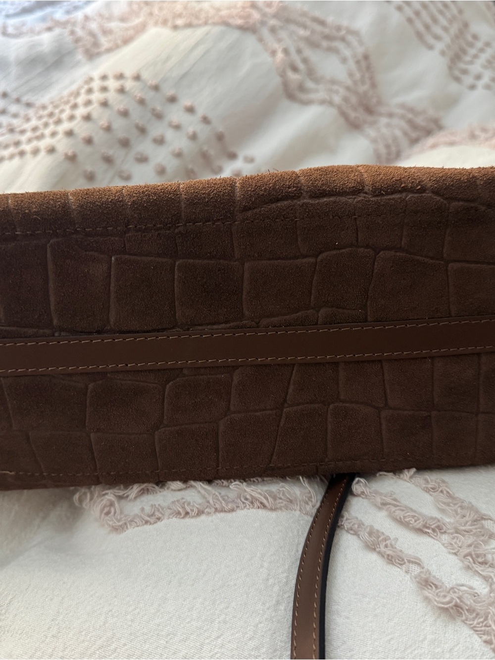 Brown Croc-Embossed Suede Top-Handle Women’s Bag - Picture 8 of 13